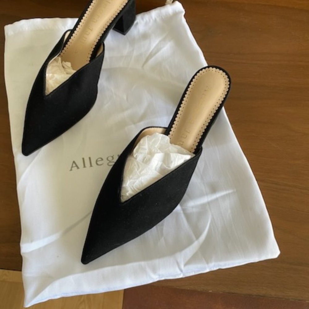 Allegra James, Size 8.5, Suede Black Mules, 2.5" block heels